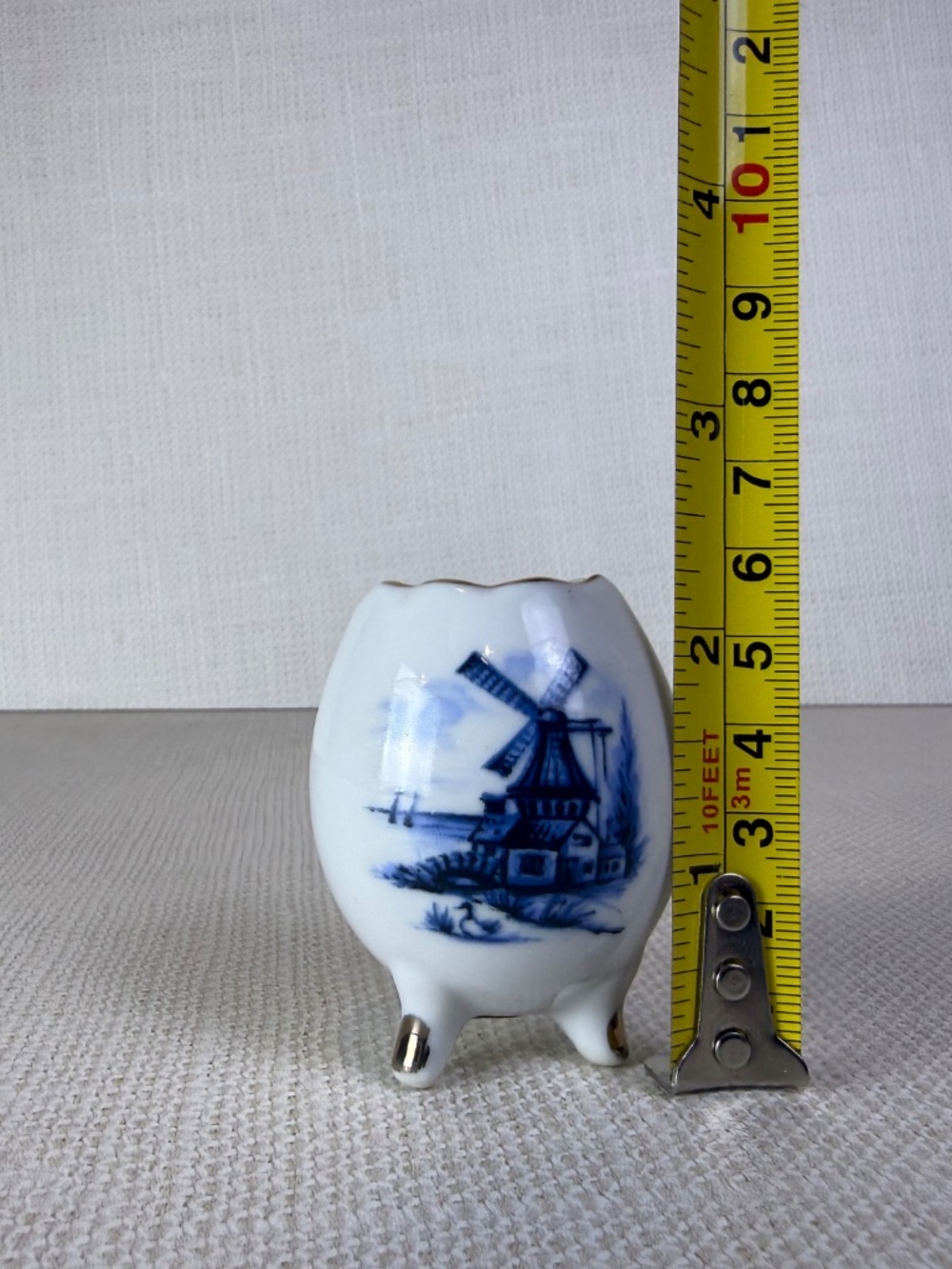 Crown West Porcelain Mini Vase Blue White Windmill Gold Trim Made in Japan - Picture 6 of 6